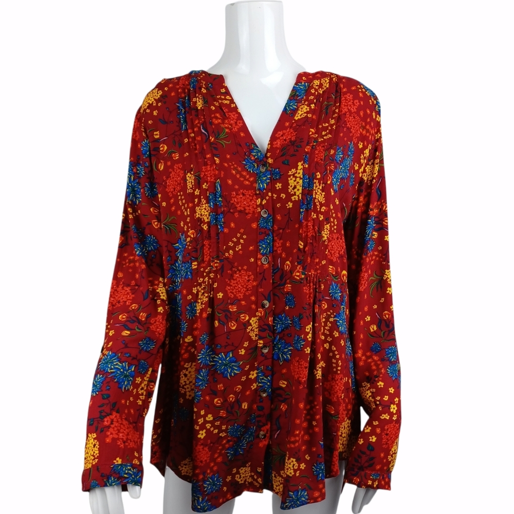 MAEVE Long Sleeve Vneck Floral Top